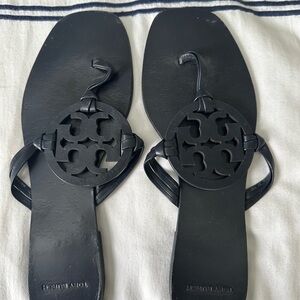 Tory Burch Black Leather Sandals Navy